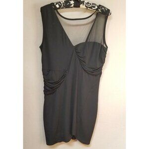 New Iron See-Through Ruffle Mini Party Dress Large Black Sleeveless Stretch